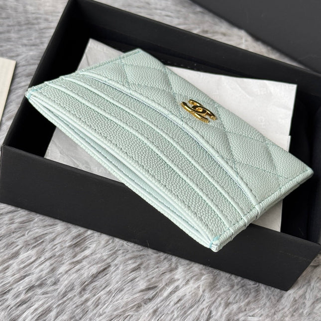 CHANEL 25S CARD HOLDER 11 IN SOFT MINT CAVIAR GOLD HARDWARE