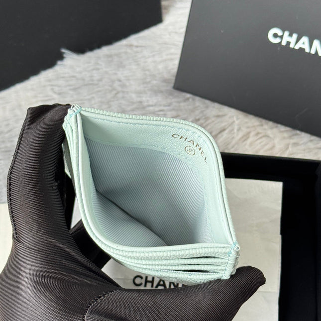 CHANEL 25S CARD HOLDER 11 IN SOFT MINT CAVIAR GOLD HARDWARE