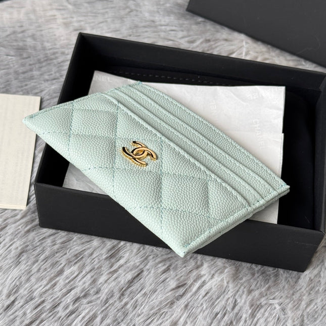 CHANEL 25S CARD HOLDER 11 IN SOFT MINT CAVIAR GOLD HARDWARE