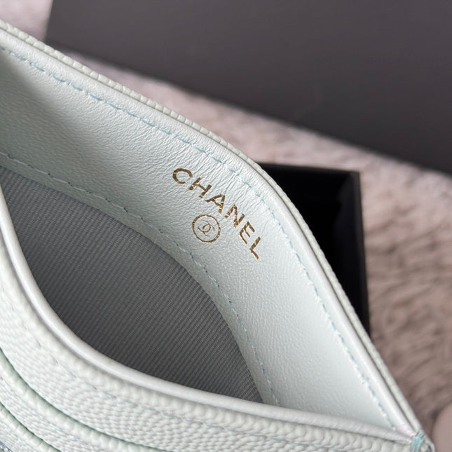 CHANEL 25S CARD HOLDER 11 IN SOFT MINT CAVIAR GOLD HARDWARE