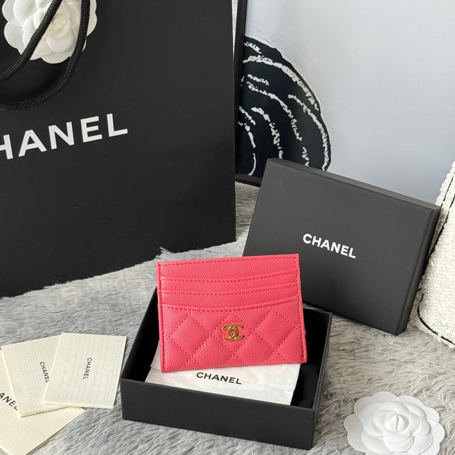 CHANEL 25S CARD HOLDER 11 IN WATERMELON CAVIAR GOLD HARDWARE