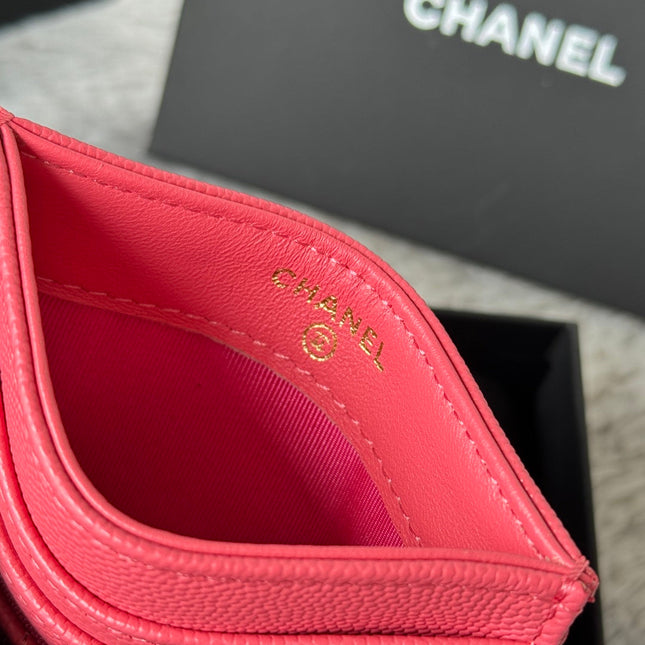 CHANEL 25S CARD HOLDER 11 IN WATERMELON CAVIAR GOLD HARDWARE