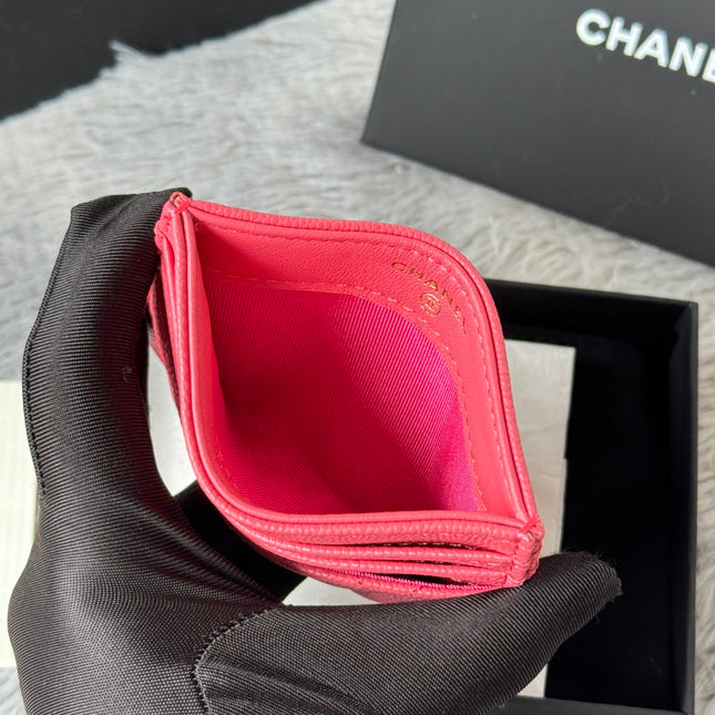 CHANEL 25S CARD HOLDER 11 IN WATERMELON CAVIAR GOLD HARDWARE