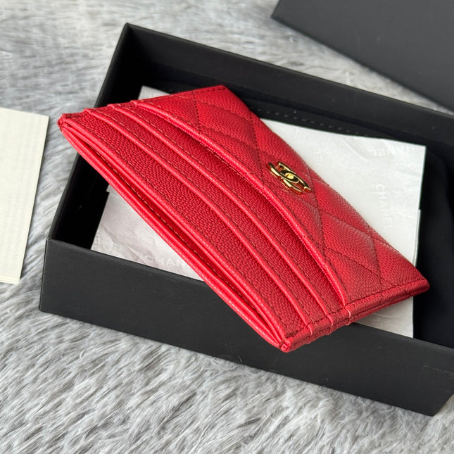 CHANEL 25S CARD HOLDER 11 IN VIVID RED CAVIAR GOLD HARDWARE