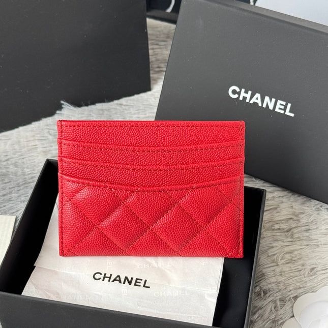 CHANEL 25S CARD HOLDER 11 IN VIVID RED CAVIAR GOLD HARDWARE