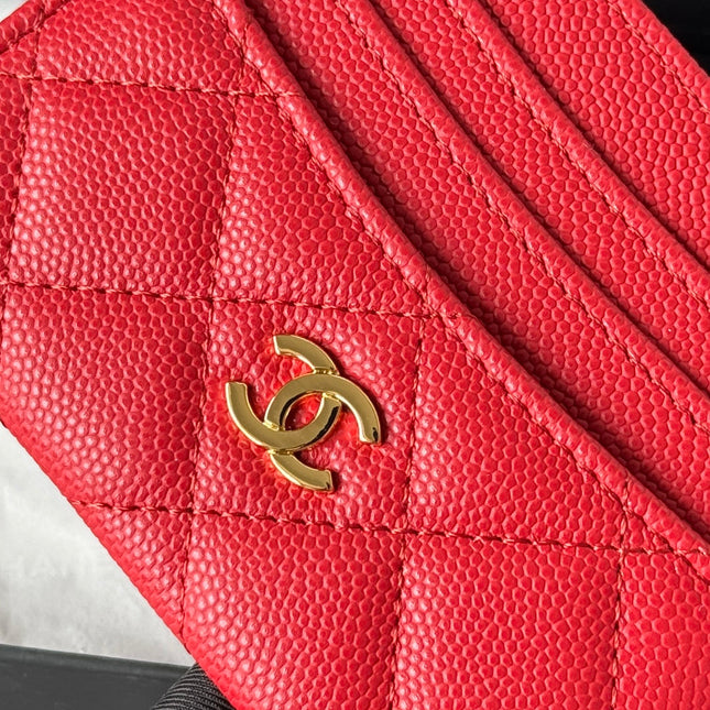 CHANEL 25S CARD HOLDER 11 IN VIVID RED CAVIAR GOLD HARDWARE