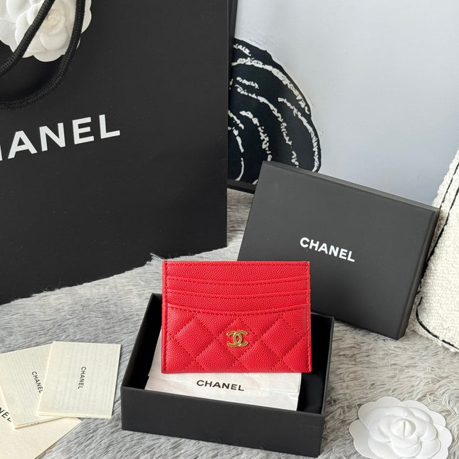 CHANEL 25S CARD HOLDER 11 IN VIVID RED CAVIAR GOLD HARDWARE