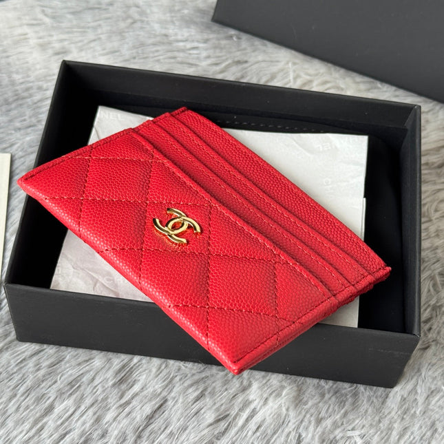 CHANEL 25S CARD HOLDER 11 IN VIVID RED CAVIAR GOLD HARDWARE