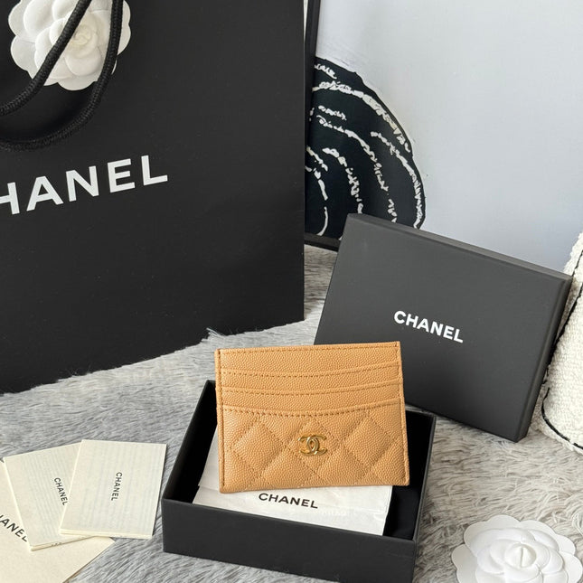 CHANEL 25S CARD HOLDER 11 IN GOLDEN CARAMEL CAVIAR GOLD HARDWARE