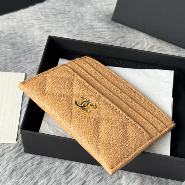 CHANEL 25S CARD HOLDER 11 IN GOLDEN CARAMEL CAVIAR GOLD HARDWARE