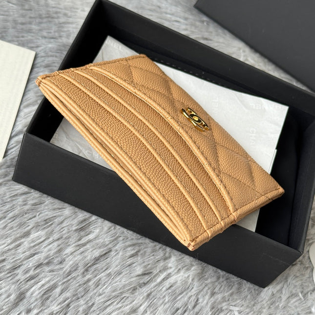 CHANEL 25S CARD HOLDER 11 IN GOLDEN CARAMEL CAVIAR GOLD HARDWARE