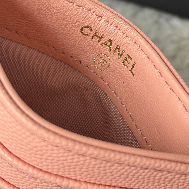 CHANEL 25S CARD HOLDER 11 IN PEACH PINK CAVIAR GOLD HARDWARE