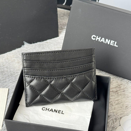 CHANEL 25S CARD HOLDER 11 IN BLACK LAMBSKIN SILVER HARDWARE
