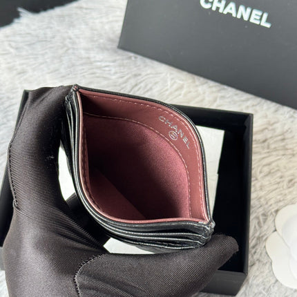 CHANEL 25S CARD HOLDER 11 IN BLACK LAMBSKIN SILVER HARDWARE