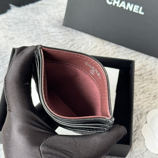 CHANEL 25S CARD HOLDER 11 IN BLACK LAMBSKIN SILVER HARDWARE