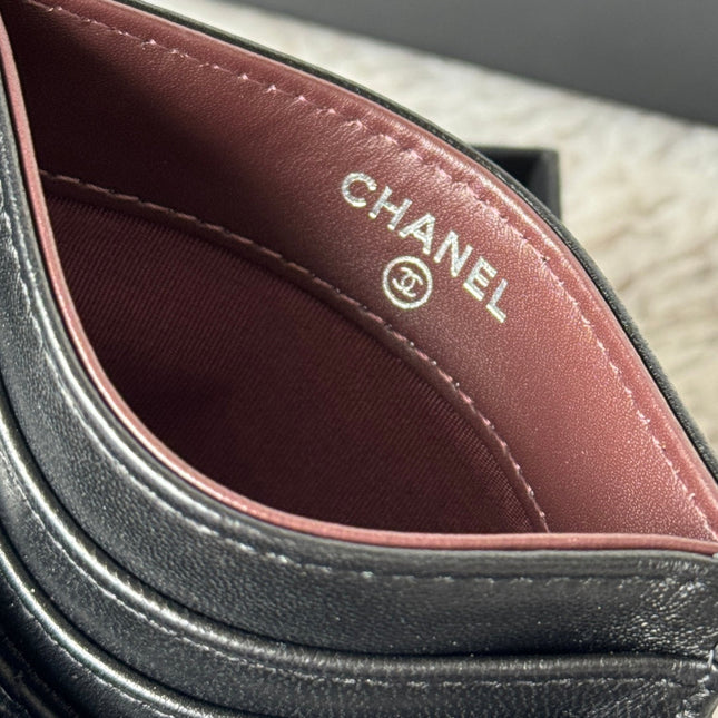 CHANEL 25S CARD HOLDER 11 IN BLACK LAMBSKIN SILVER HARDWARE