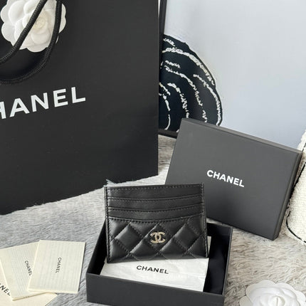 CHANEL 25S CARD HOLDER 11 IN BLACK LAMBSKIN SILVER HARDWARE