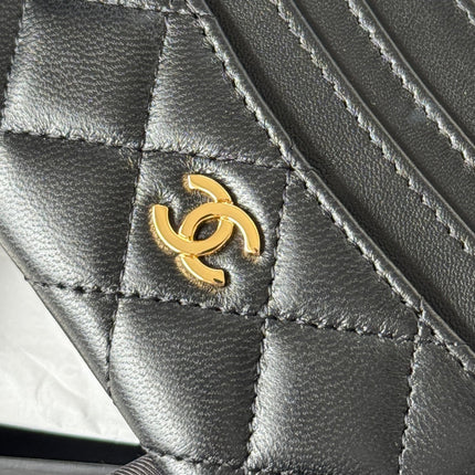 CHANEL 25S CARD HOLDER 11 IN BLACK LAMBSKIN GOLD HARDWARE