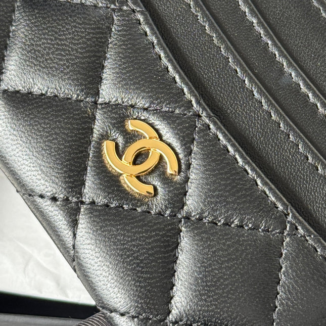 CHANEL 25S CARD HOLDER 11 IN BLACK LAMBSKIN GOLD HARDWARE