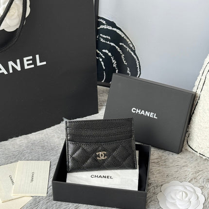 CHANEL 25S CARD HOLDER 11 IN BLACK CAVIAR SILVER HARDWARE