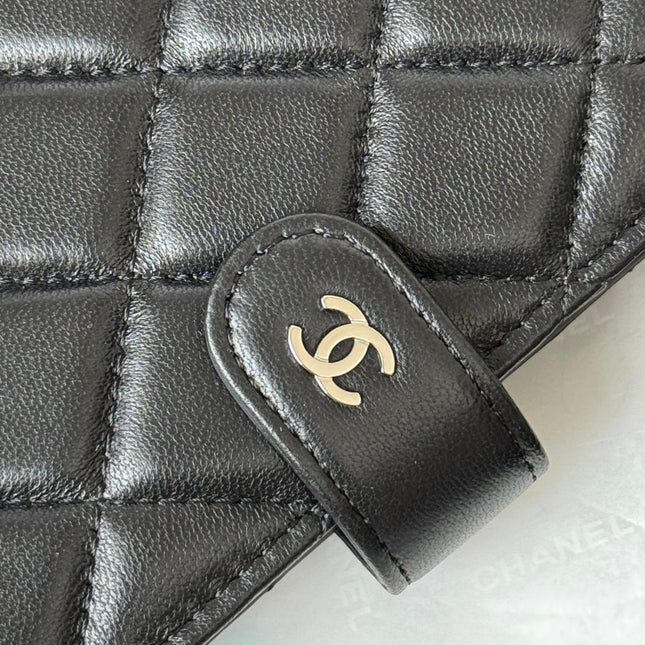 CHANEL 25S MULTI PURPOSE PASSPORT WALLET 15 IN BLACK LAMBSKIN SILVER HARDWARE