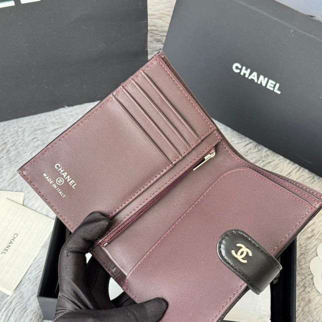 CHANEL 25S MULTI PURPOSE PASSPORT WALLET 15 IN BLACK LAMBSKIN SILVER HARDWARE