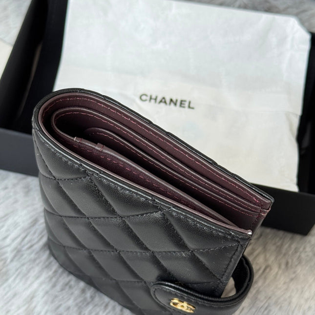 CHANEL 25S MULTI PURPOSE PASSPORT WALLET 15 IN BLACK LAMBSKIN GOLD HARDWARE