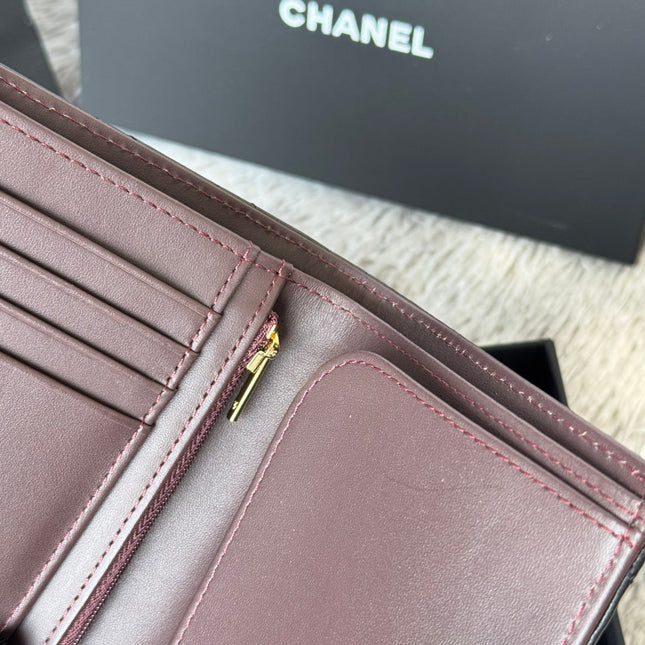 CHANEL 25S MULTI PURPOSE PASSPORT WALLET 15 IN BLACK LAMBSKIN GOLD HARDWARE
