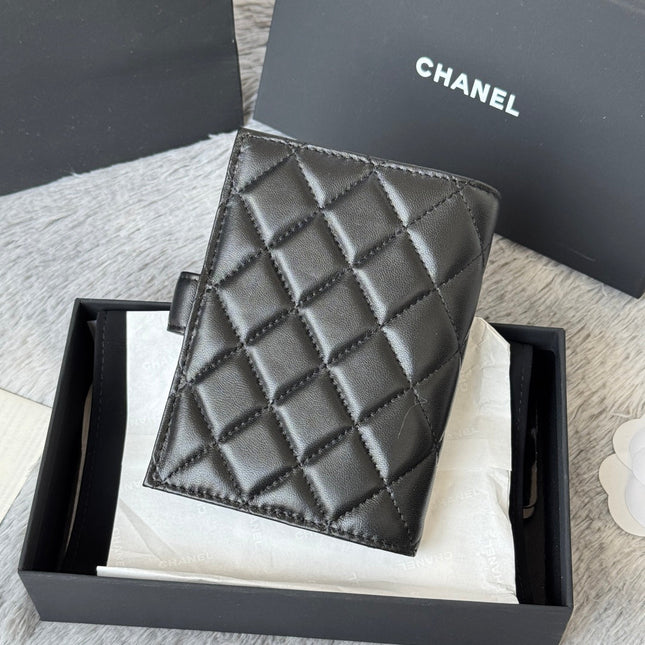 CHANEL 25S MULTI PURPOSE PASSPORT WALLET 15 IN BLACK LAMBSKIN GOLD HARDWARE