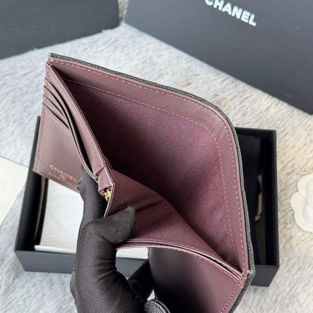 CHANEL 25S MULTI PURPOSE PASSPORT WALLET 15 IN BLACK CALFSKIN GOLD HARDWARE