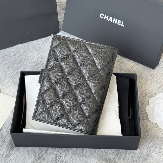 CHANEL 25S MULTI PURPOSE PASSPORT WALLET 15 IN BLACK CALFSKIN GOLD HARDWARE