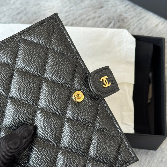 CHANEL 25S MULTI PURPOSE PASSPORT WALLET 15 IN BLACK CALFSKIN GOLD HARDWARE