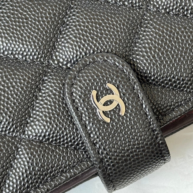 CHANEL 25S MULTI PURPOSE PASSPORT WALLET 15 IN BLACK CALFSKIN SILVER HARDWARE