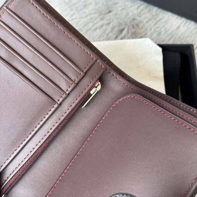 CHANEL 25S MULTI PURPOSE PASSPORT WALLET 15 IN BLACK CALFSKIN SILVER HARDWARE