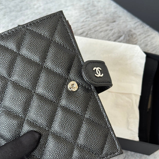 CHANEL 25S MULTI PURPOSE PASSPORT WALLET 15 IN BLACK CALFSKIN SILVER HARDWARE