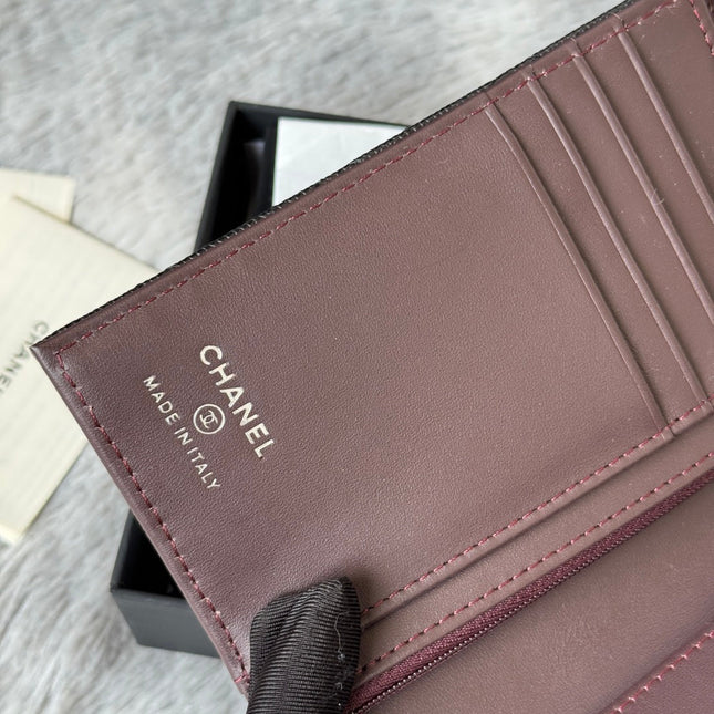 CHANEL 25S MULTI PURPOSE PASSPORT WALLET 15 IN BLACK CALFSKIN SILVER HARDWARE