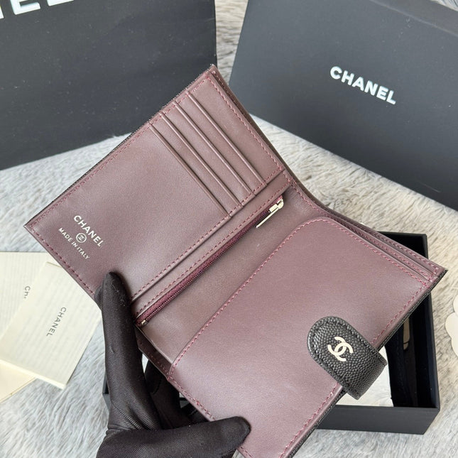 CHANEL 25S MULTI PURPOSE PASSPORT WALLET 15 IN BLACK CALFSKIN SILVER HARDWARE