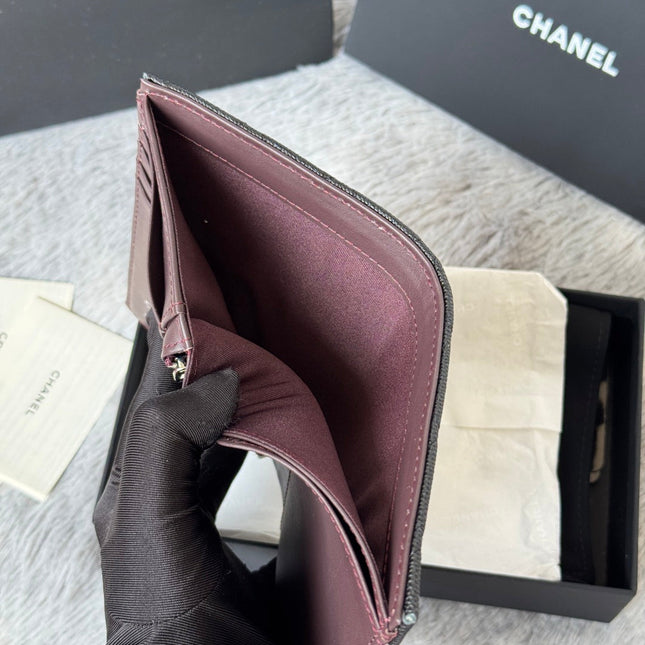 CHANEL 25S MULTI PURPOSE PASSPORT WALLET 15 IN BLACK CALFSKIN SILVER HARDWARE