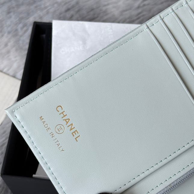 CHANEL 25S MULTI PURPOSE PASSPORT WALLET 15 IN SOFT MINT CALFSKIN GOLD HARDWARE