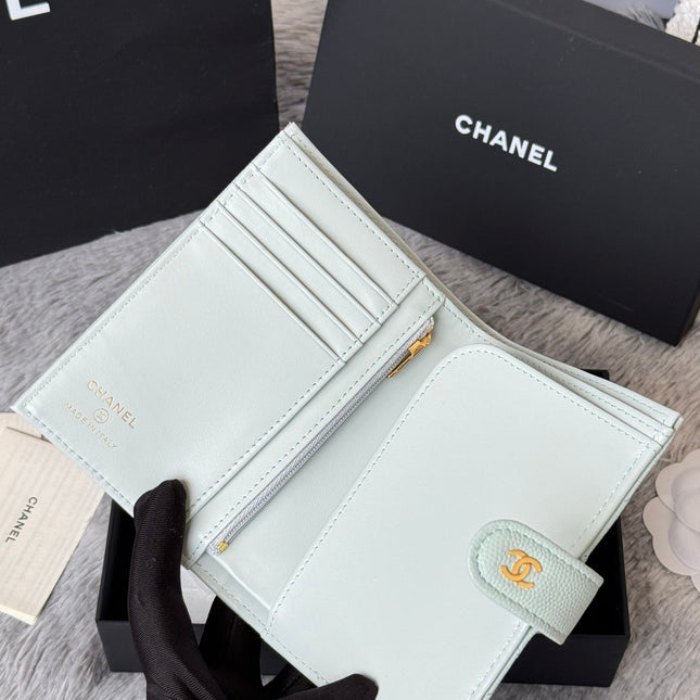 CHANEL 25S MULTI PURPOSE PASSPORT WALLET 15 IN SOFT MINT CALFSKIN GOLD HARDWARE