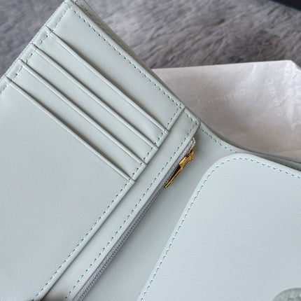 CHANEL 25S MULTI PURPOSE PASSPORT WALLET 15 IN SOFT MINT CALFSKIN GOLD HARDWARE