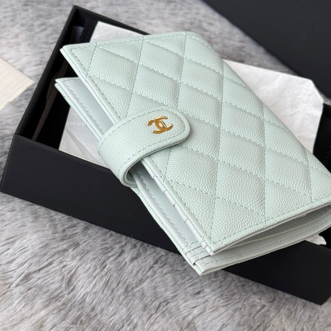 CHANEL 25S MULTI PURPOSE PASSPORT WALLET 15 IN SOFT MINT CALFSKIN GOLD HARDWARE
