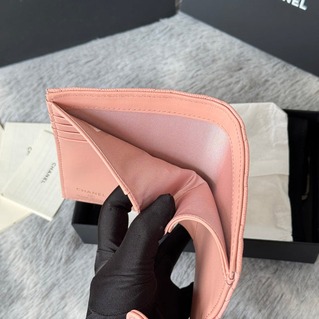 CHANEL 25S MULTI PURPOSE PASSPORT WALLET 15 IN PEACH PINK CALFSKIN GOLD HARDWARE