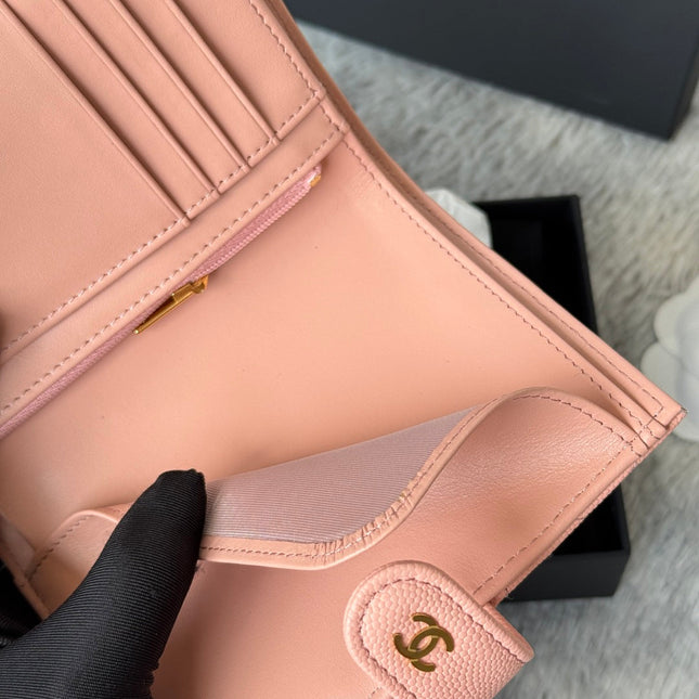CHANEL 25S MULTI PURPOSE PASSPORT WALLET 15 IN PEACH PINK CALFSKIN GOLD HARDWARE