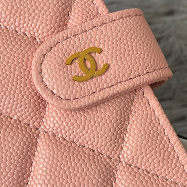 CHANEL 25S MULTI PURPOSE PASSPORT WALLET 15 IN PEACH PINK CALFSKIN GOLD HARDWARE