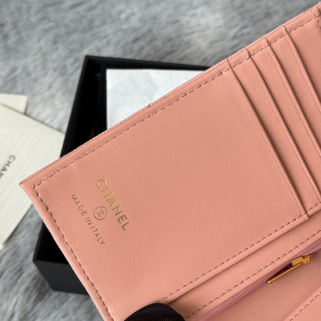 CHANEL 25S MULTI PURPOSE PASSPORT WALLET 15 IN PEACH PINK CALFSKIN GOLD HARDWARE