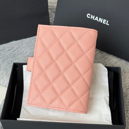 CHANEL 25S MULTI PURPOSE PASSPORT WALLET 15 IN PEACH PINK CALFSKIN GOLD HARDWARE