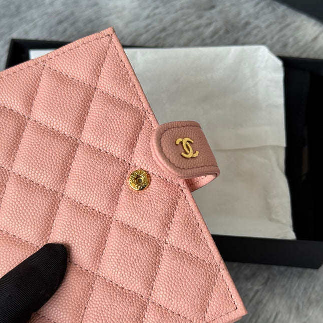 CHANEL 25S MULTI PURPOSE PASSPORT WALLET 15 IN PEACH PINK CALFSKIN GOLD HARDWARE