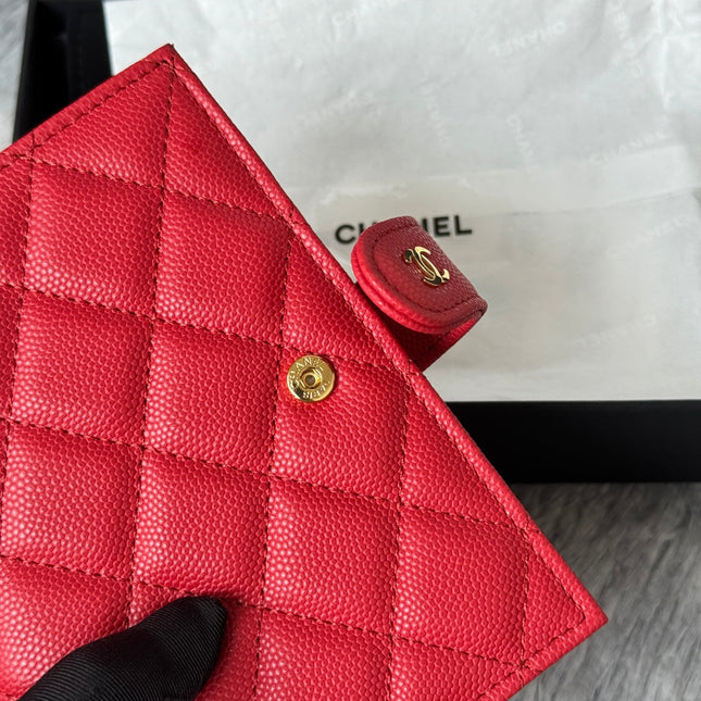 CHANEL 25S MULTI PURPOSE PASSPORT WALLET 15 IN VIVID RED CALFSKIN GOLD HARDWARE
