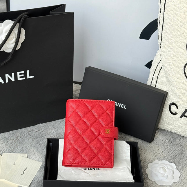 CHANEL 25S MULTI PURPOSE PASSPORT WALLET 15 IN VIVID RED CALFSKIN GOLD HARDWARE